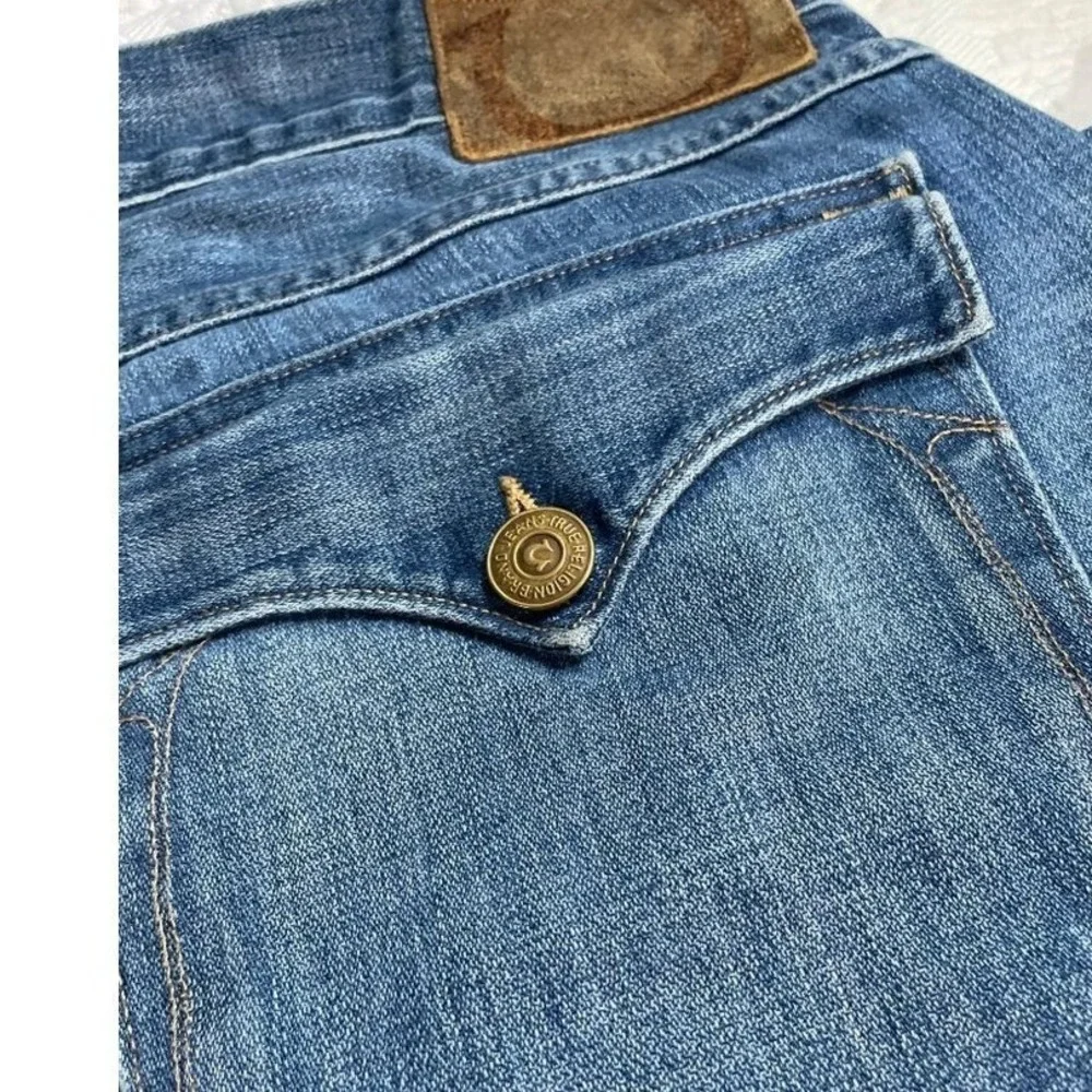 True Religion Mens Medium Wash Straight Leg Flap Pocket Jeans Made USA Size 40